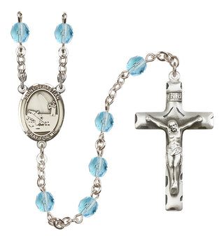 Silver Plated 6mm Fire Polished Saint Sebastian / Fishing Rosary in Aqua