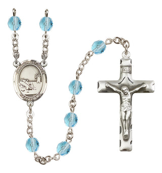 Silver Plated 6mm Fire Polished Saint Christopher / Fishing Rosary in Aqua