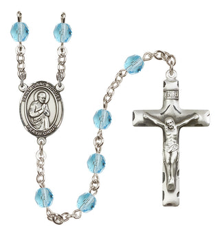 Silver Plated 6mm Fire Polished Saint Isaac Jogues Rosary in Aqua