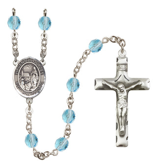 Silver Plated 6mm Fire Polished Our Lady of Lourdes Rosary in Aqua