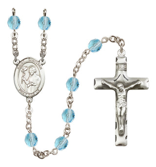 Silver Plated 6mm Fire Polished Saint Dunstan Rosary in Aqua