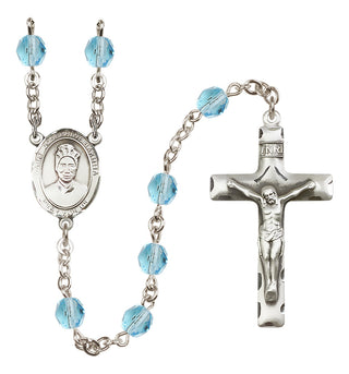 Silver Plated 6mm Fire Polished Saint Josephine Bakhita Rosary in Aqua