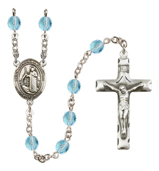 Silver Plated 6mm Fire Polished Saint Raymond of Penafort Rosary in Aqua