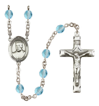 Silver Plated 6mm Fire Polished Blessed Miguel Pro Rosary in Aqua