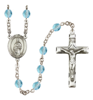 Silver Plated 6mm Fire Polished Saint Eligius Rosary in Aqua