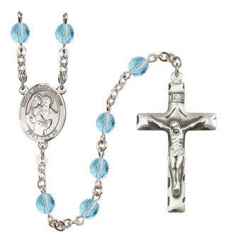 Silver Plated 6mm Fire Polished Saints Peter & Paul Rosary in Aqua