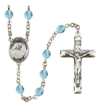 Silver Plated 6mm Fire Polished Blessed John Henry Newman Rosary in Aqua