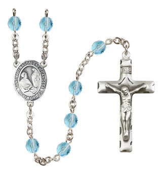 Silver Plated 6mm Fire Polished Saint Mary Magdalene of Canossa Rosary in Aqua