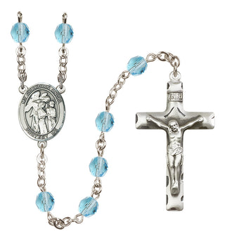 Silver Plated 6mm Fire Polished Guardian Angel w/Children Rosary in Aqua