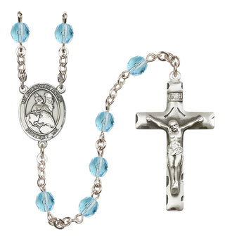 Silver Plated 6mm Fire Polished Guardian Angel Protector Rosary in Aqua