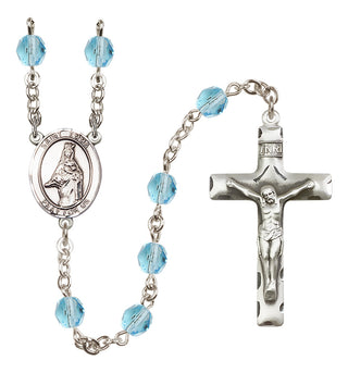 Silver Plated 6mm Fire Polished Saint Emma Uffing Rosary in Aqua