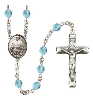 Silver Plated 6mm Fire Polished Pope Francis Rosary in Aqua
