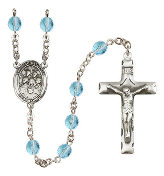 Silver Plated 6mm Fire Polished Saint Christopher / Choir Rosary in Aqua