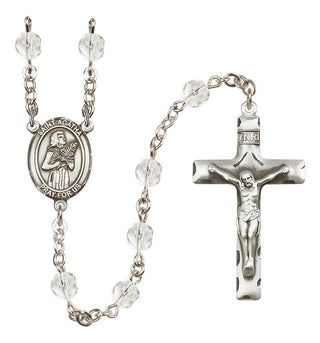 Silver Plated 6mm Fire Polished Saint Agatha Rosary in Crystal
