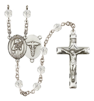 Silver Plated 6mm Fire Polished Saint Agatha / Nurse Rosary in Crystal