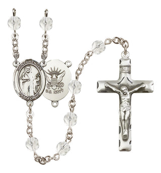 Silver Plated 6mm Fire Polished Saint Brendan the Navigator / Navy Rosary in Crystal
