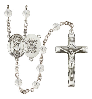 Silver-Plated 6mm Saint Christopher / Navy Rosary