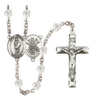 Silver Plated 6mm Fire Polished Saint Florian/Firefighter Rosary in Crystal