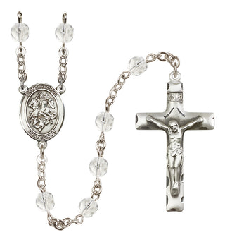 Silver Plated 6mm Fire Polished Saint George Rosary in Crystal