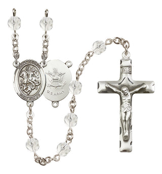 Silver Plated 6mm Fire Polished Saint George / Army Rosary in Crystal