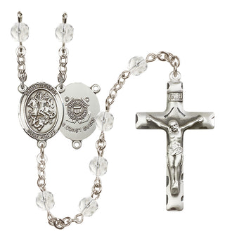Silver Plated 6mm Fire Polished Saint George / Coast Guard Rosary in Crystal