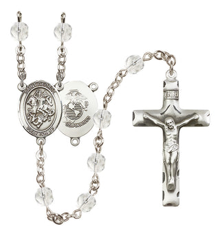 Silver Plated 6mm Fire Polished Saint George / Marines Rosary in Crystal
