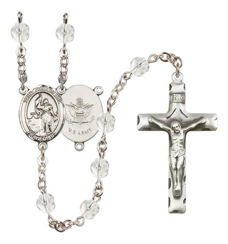 Silver Plated 6mm Fire Polished Saint Joan of Arc / Army Rosary in Crystal
