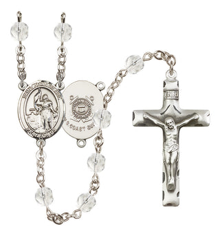 Silver Plated 6mm Fire Polished Saint Joan of Arc /Coast Guard Rosary in Crystal