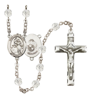 Silver Plated 6mm Fire Polished Saint Joan of Arc / Marines Rosary in Crystal