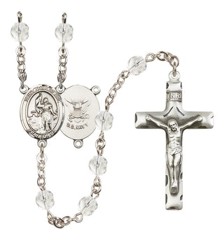 Silver Plated 6mm Fire Polished Saint Joan of Arc / Navy Rosary in Crystal