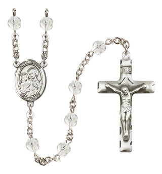 Silver Plated 6mm Fire Polished Saint Joseph Rosary in Crystal