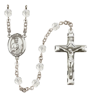 Silver Plated 6mm Fire Polished Saint Jude Thaddeus Rosary in Crystal