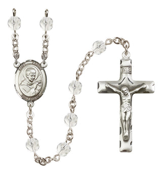 Silver Plated 6mm Fire Polished Saint Robert Bellarmine Rosary in Crystal