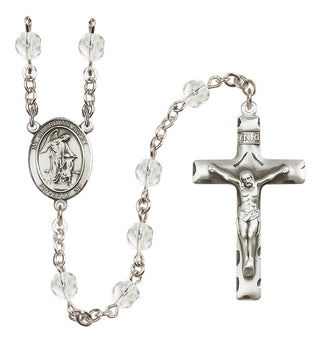 Silver Plated 6mm Fire Polished Guardian Angel with Child Rosary in Crystal
