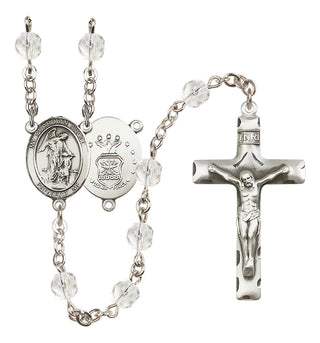 Silver Plated 6mm Fire Polished Guardian Angel / Air Force Rosary in Crystal