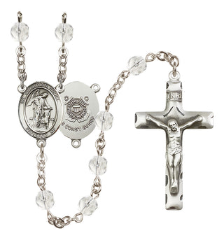 Silver Plated 6mm Fire Polished Guardian Angel/Coast Guard Rosary in Crystal