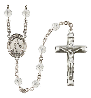 Silver Plated 6mm Fire Polished Saint Christopher/Basketball Rosary in Crystal