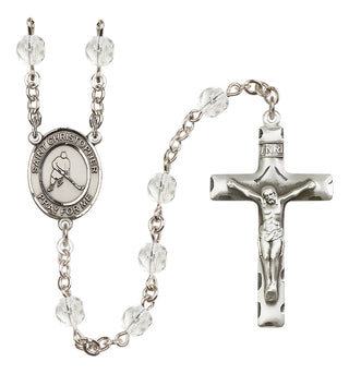 Silver Plated 6mm Fire Polished Saint Christopher/Ice Hockey Rosary in Crystal