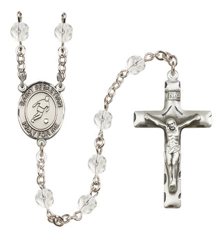 Silver Plated 6mm Fire Polished Saint Sebastian/Soccer Rosary in Crystal