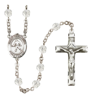 Silver Plated 6mm Fire Polished Saint Sebastian/Field Hockey Rosary in Crystal