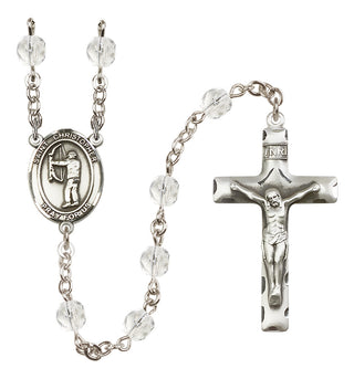 Silver Plated 6mm Fire Polished Saint Christopher/Archery Rosary in Crystal