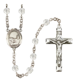 Silver Plated 6mm Fire Polished Saint Christopher / Fishing Rosary in Crystal