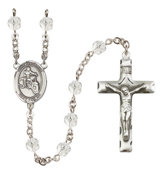 Silver Plated 6mm Fire Polished Saint Sebastian / Motorcycle Rosary in Crystal