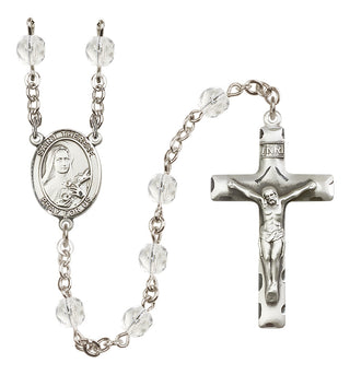 Silver Plated 6mm Fire Polished Saint Therese of Lisieux Rosary in Crystal