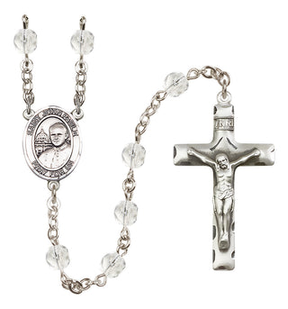 Silver Plated 6mm Fire Polished Saint John Paul II Rosary in Crystal