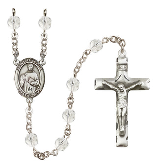 Silver Plated 6mm Fire Polished Saint Placidus Rosary in Crystal