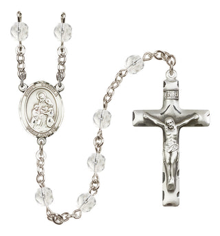 Silver Plated 6mm Fire Polished Saint Angela Merici Rosary in Crystal