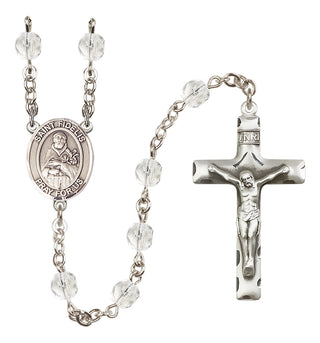 Silver Plated 6mm Fire Polished Saint Fidelis Rosary in Crystal