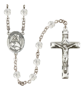 Silver Plated 6mm Fire Polished Guardian Angel Protector Rosary in Crystal
