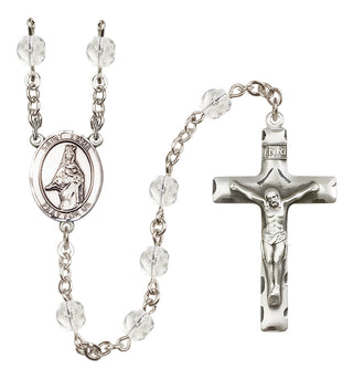 Silver Plated 6mm Fire Polished Saint Emma Uffing Rosary in Crystal